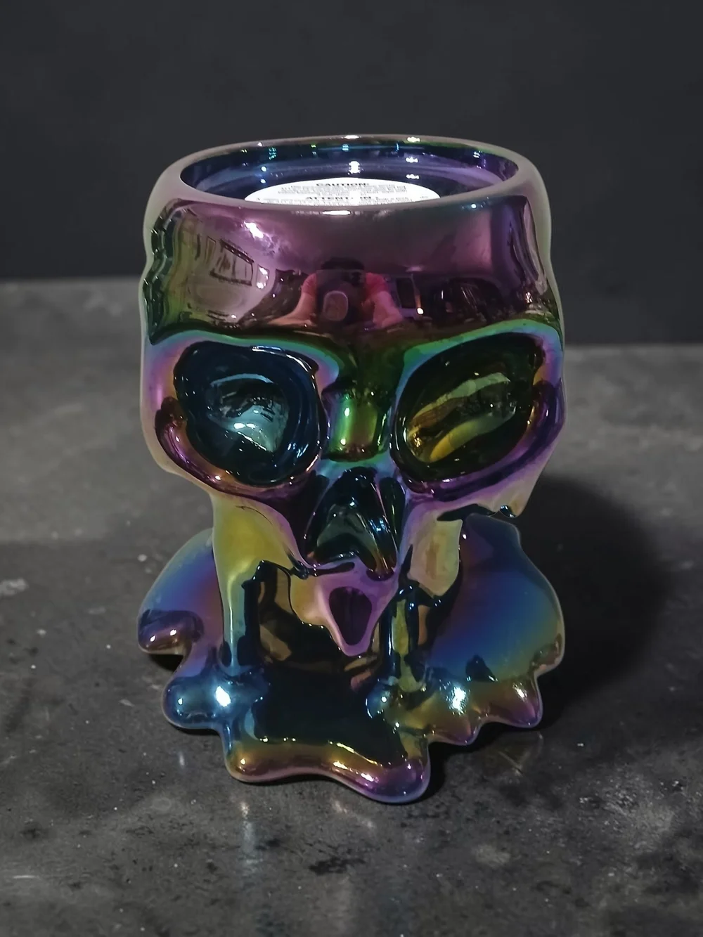 Bath & Body Works Iridescent Skull Candle Holder - Purple Green Blue